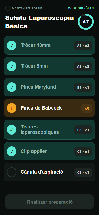 Mode Quiròfan: checklist de preparació d'una safata d'instrumental